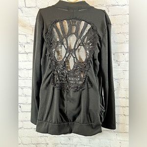 Black Crochet Cutout Sugar Skull Cardigan